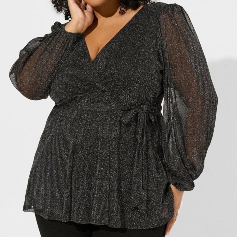 NWT TORRID Lurex Surplice Top in Black Shimmer - Picture 7 of 13